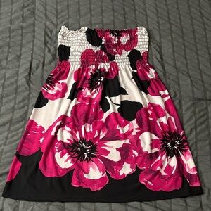 Floral Strapless Dress - Pink and Black